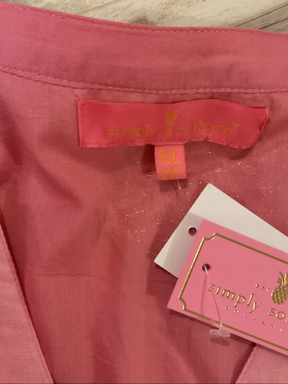 NWT, baby doll Simply Southern Pink Tiered Dress with Gold Foil Accents. - Picture 6 of 10